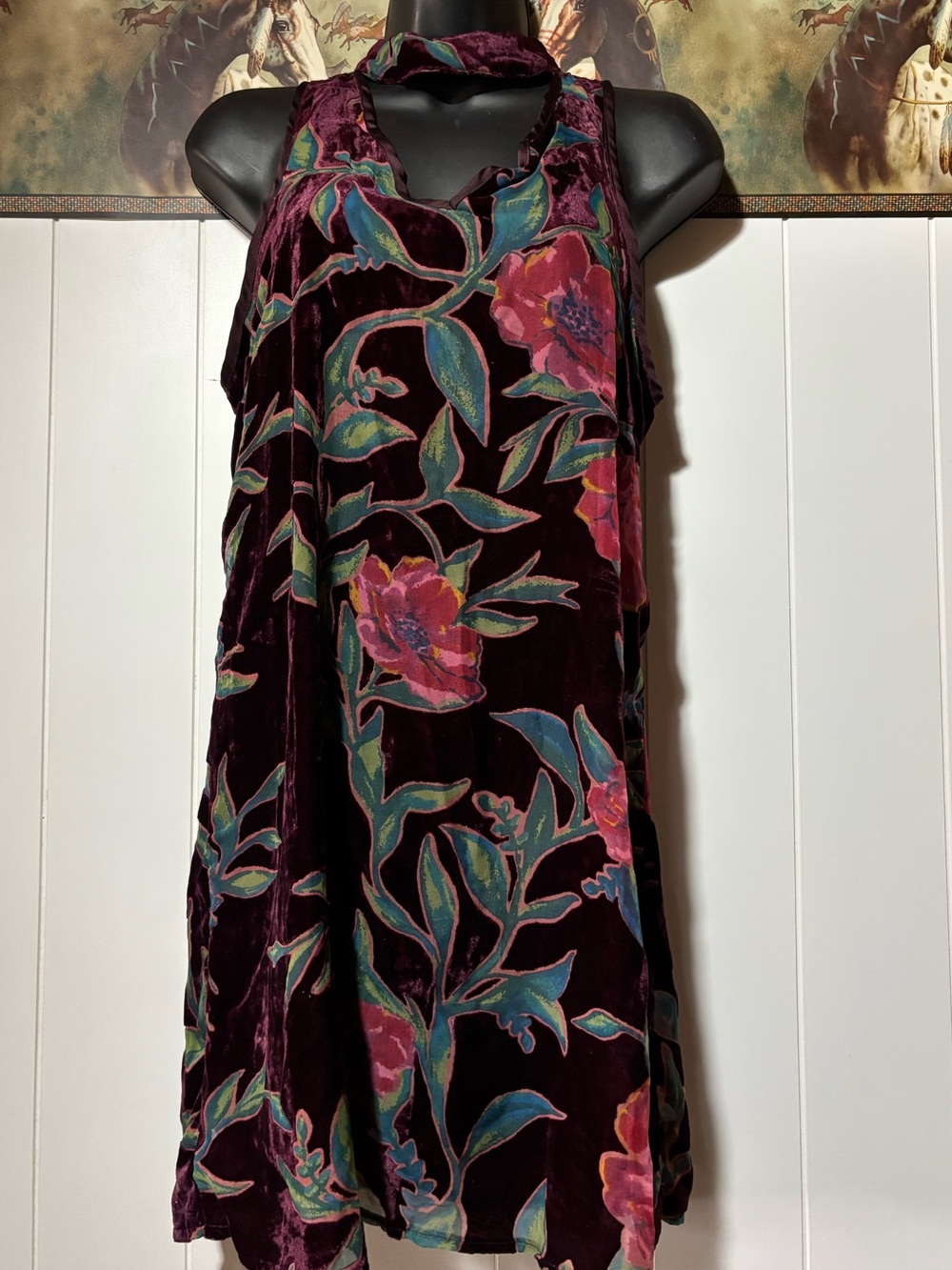 Band of Gypsies Plum Velvet Dress with Teal Floral Accents
